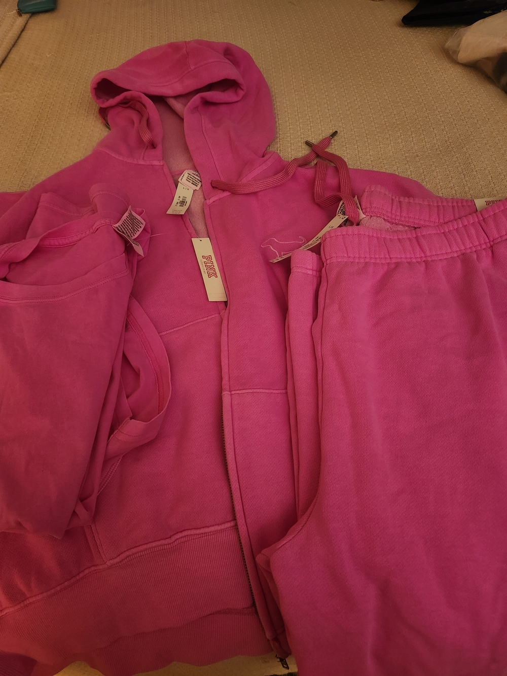 PINK Victoria's Secret Bright Pink Hoodie & Joggers Set